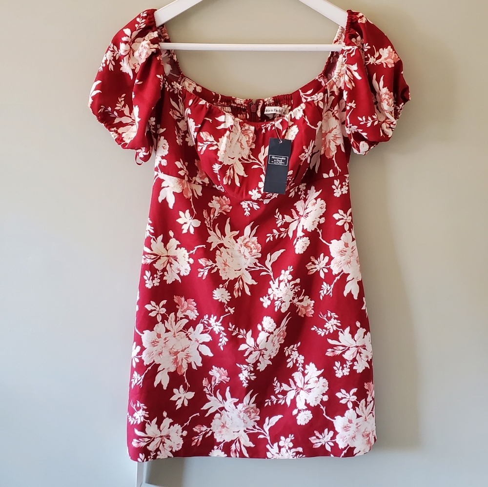 NWT Abercrombie & Fitch Smock Back Mini Dress Size S Milkmaid Coquette Tropical - Picture 4 of 11